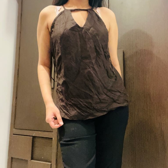 Brown linen halter neck top - Picture 3 of 6